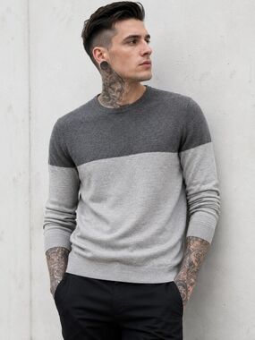 Express Two-Tone Gray Crewneck Sweater